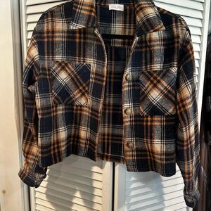 Plaid Flannel Jacket - Navy and Orange